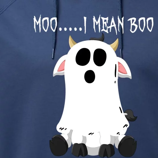 Moo I Mean Boo Ghost Cow Halloween Farmer Funny Gift Performance Fleece Hoodie