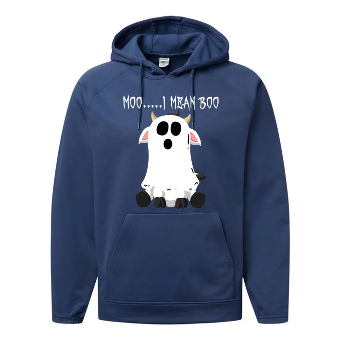 Moo I Mean Boo Ghost Cow Halloween Farmer Funny Gift Performance Fleece Hoodie