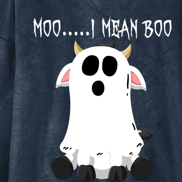 Moo I Mean Boo Ghost Cow Halloween Farmer Funny Gift Hooded Wearable Blanket