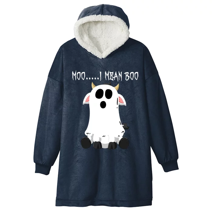 Moo I Mean Boo Ghost Cow Halloween Farmer Funny Gift Hooded Wearable Blanket