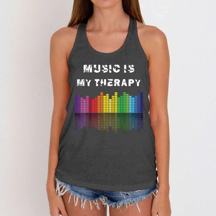 Music Is My Therapy Equalizer DJ Musical Quotes Gift Women's Knotted Racerback Tank