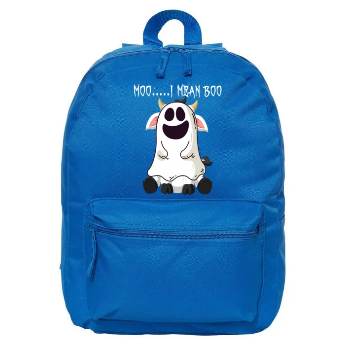 Moo I Mean Boo Ghost Cow Halloween Farmer Funny Gift 16 in Basic Backpack