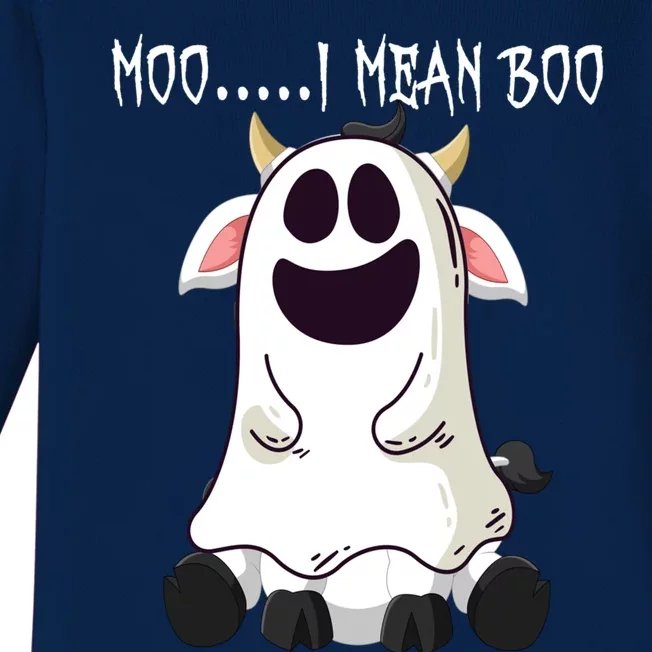 Moo I Mean Boo Ghost Cow Halloween Farmer Funny Gift Baby Long Sleeve Bodysuit