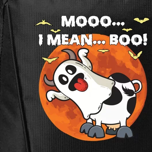 Moo I Mean Boo Ghost Cow Halloween Moon Gift City Backpack