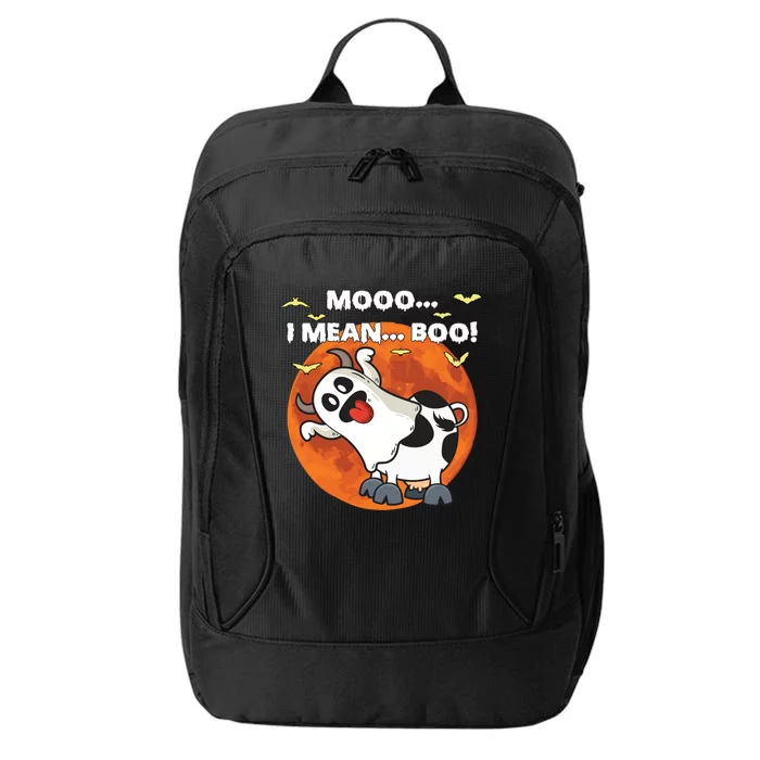 Moo I Mean Boo Ghost Cow Halloween Moon Gift City Backpack