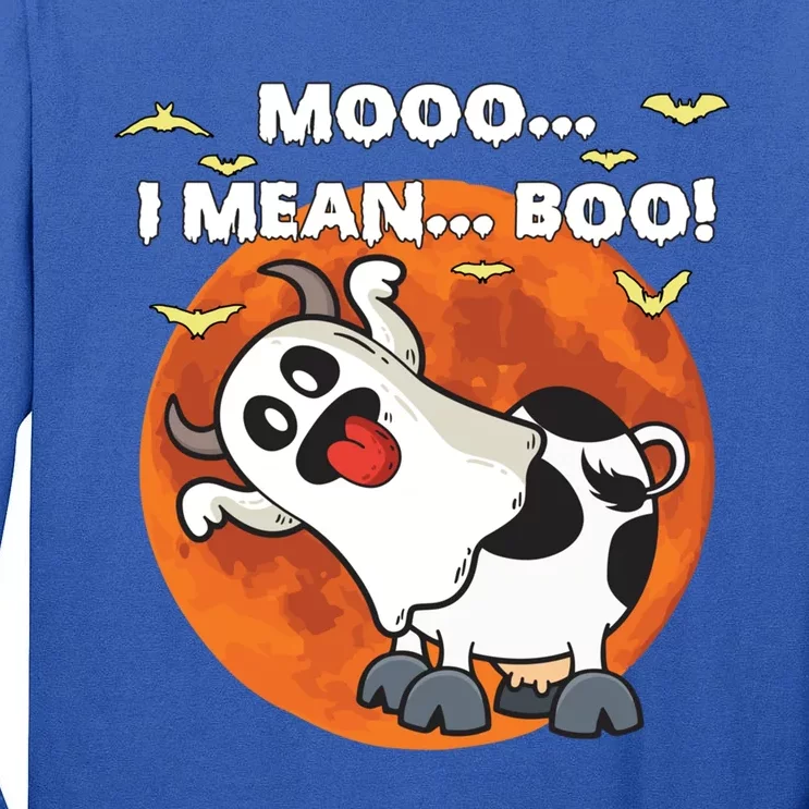 Moo I Mean Boo Ghost Cow Halloween Moon Gift Tall Long Sleeve T-Shirt