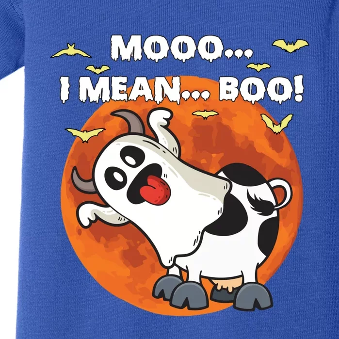 Moo I Mean Boo Ghost Cow Halloween Moon Gift Baby Bodysuit