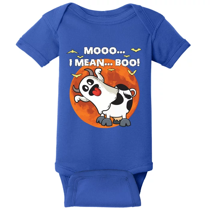 Moo I Mean Boo Ghost Cow Halloween Moon Gift Baby Bodysuit