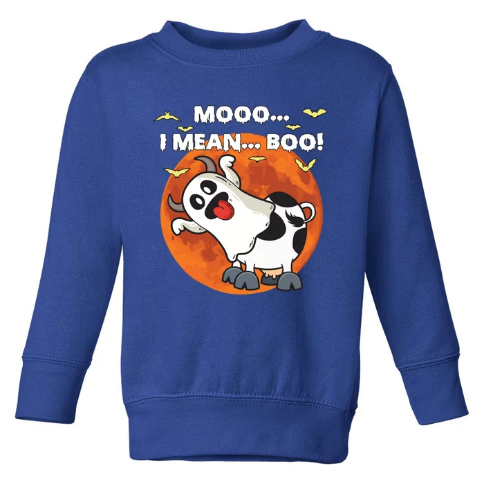 Moo I Mean Boo Ghost Cow Halloween Moon Gift Toddler Sweatshirt