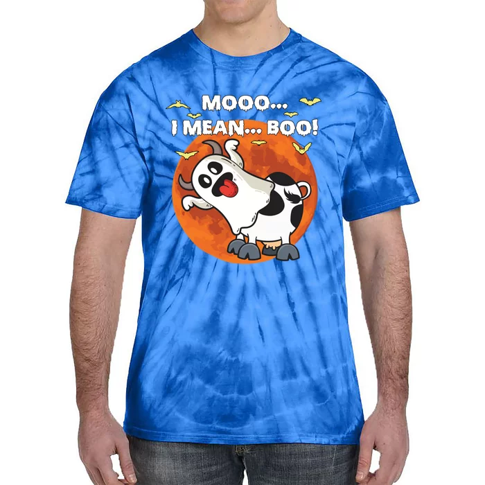 Moo I Mean Boo Ghost Cow Halloween Moon Gift Tie-Dye T-Shirt