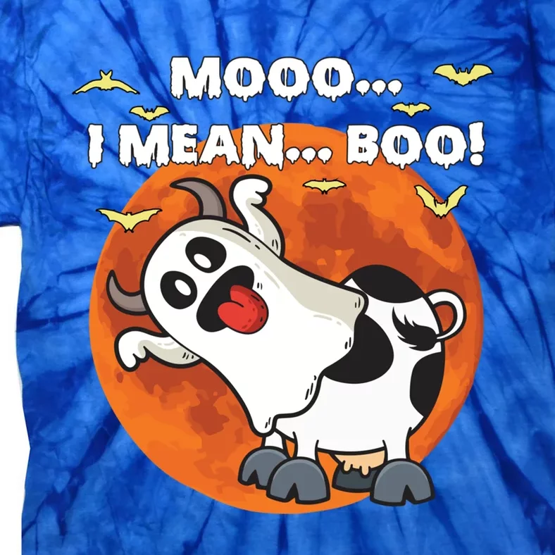 Moo I Mean Boo Ghost Cow Halloween Moon Gift Tie-Dye T-Shirt