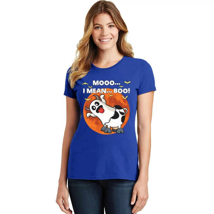 Moo I Mean Boo Ghost Cow Halloween Moon Gift Women's T-Shirt