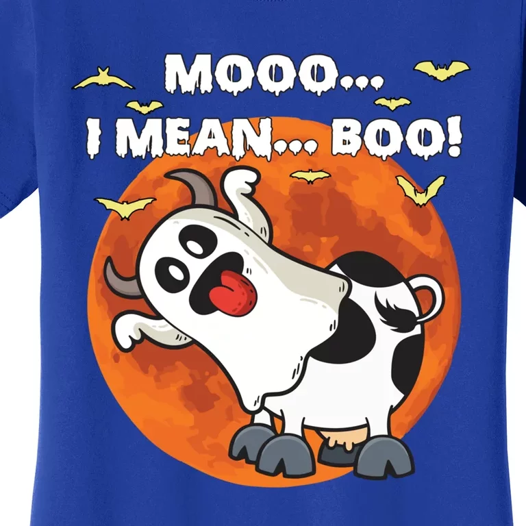 Moo I Mean Boo Ghost Cow Halloween Moon Gift Women's T-Shirt