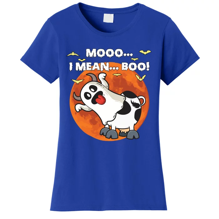 Moo I Mean Boo Ghost Cow Halloween Moon Gift Women's T-Shirt