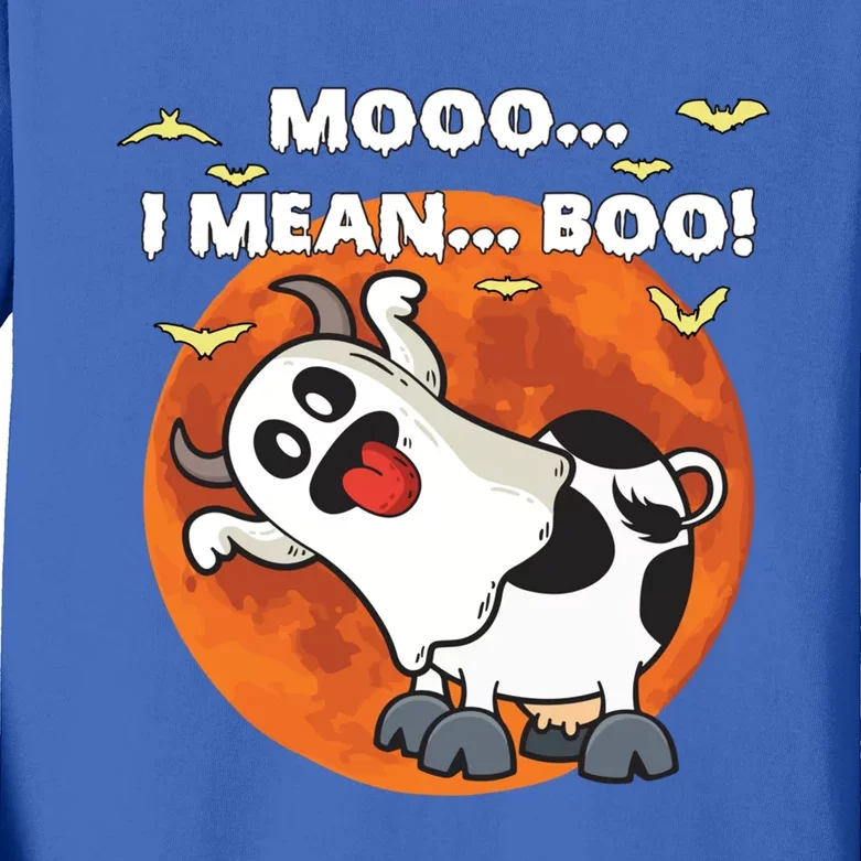 Moo I Mean Boo Ghost Cow Halloween Moon Gift Kids Long Sleeve Shirt