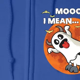 Moo I Mean Boo Ghost Cow Halloween Moon Gift Full Zip Hoodie