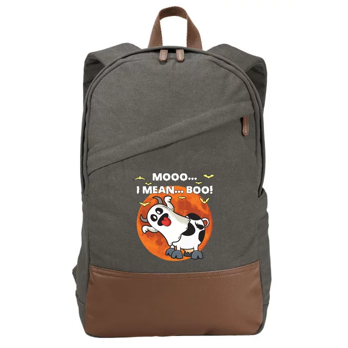 Moo I Mean Boo Ghost Cow Halloween Moon Gift Cotton Canvas Backpack