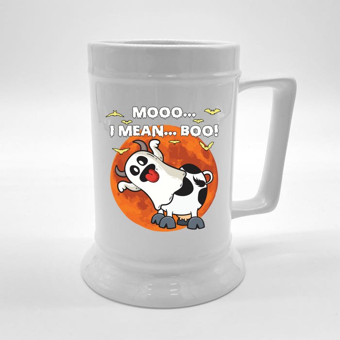 Moo I Mean Boo Ghost Cow Halloween Moon Gift Front & Back Beer Stein