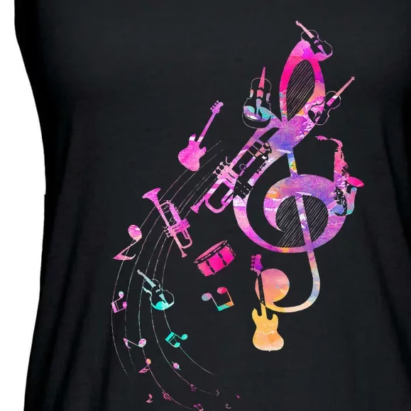 Musical Instrument Music Notes Musician Treble Clef Ladies Essential Flowy Tank