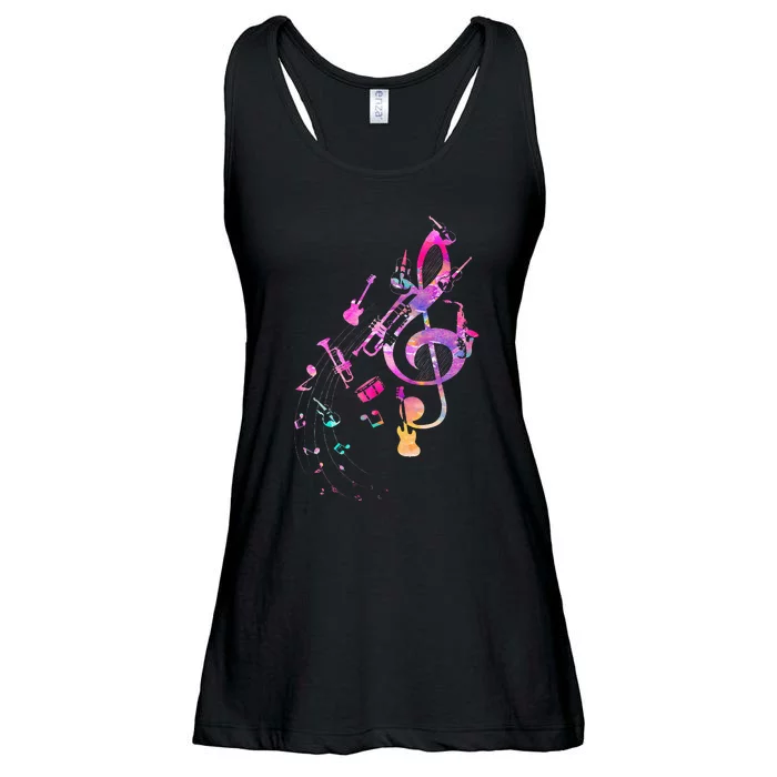 Musical Instrument Music Notes Musician Treble Clef Ladies Essential Flowy Tank