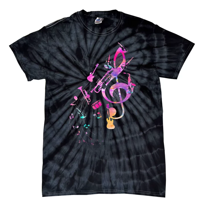 Musical Instrument Music Notes Musician Treble Clef Tie-Dye T-Shirt