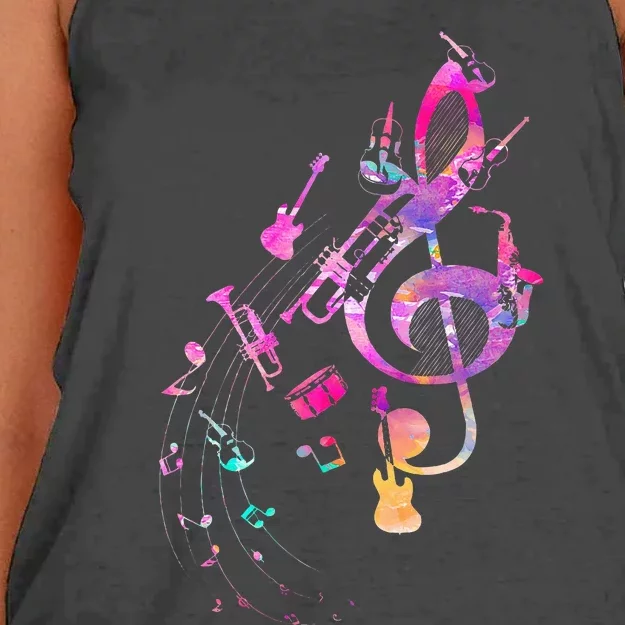 Musical Instrument Music Notes Musician Treble Clef Women's Knotted Racerback Tank