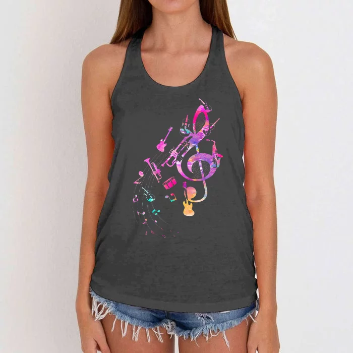 Musical Instrument Music Notes Musician Treble Clef Women's Knotted Racerback Tank