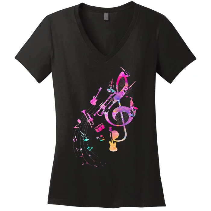 Musical Instrument Music Notes Musician Treble Clef Women's V-Neck T-Shirt