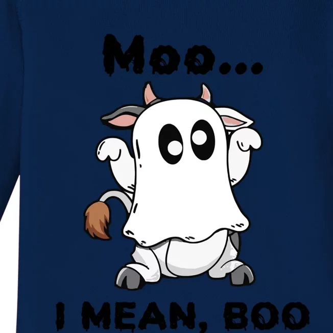 Moo I Mean Boo Ghost Cow Gift Funny Halloween Cow Boo Cute Gift Baby Long Sleeve Bodysuit