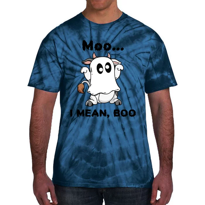 Moo I Mean Boo Ghost Cow Gift Funny Halloween Cow Boo Cute Gift Tie-Dye T-Shirt