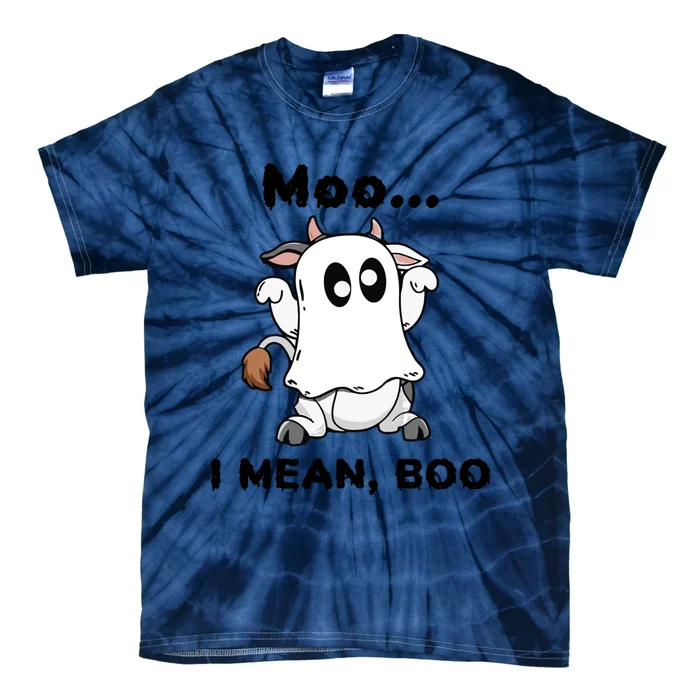 Moo I Mean Boo Ghost Cow Gift Funny Halloween Cow Boo Cute Gift Tie-Dye T-Shirt