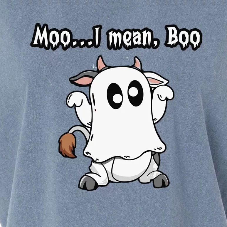 Moo I Mean Boo Ghost Cowfunny Halloween Cow Boo Gift Garment-Dyed Women's Muscle Tee