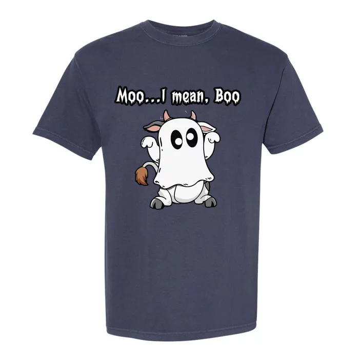 Moo I Mean Boo Ghost Cowfunny Halloween Cow Boo Gift Garment-Dyed Heavyweight T-Shirt