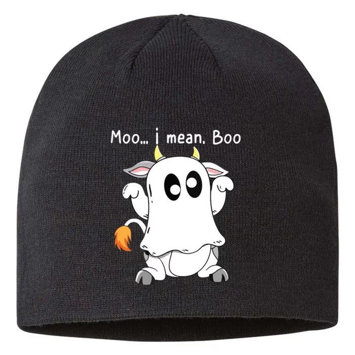 Moo I Mean Boo Ghost Cow Ghost Cow Halloween Farmer 8 1/2in Sustainable Knit Beanie