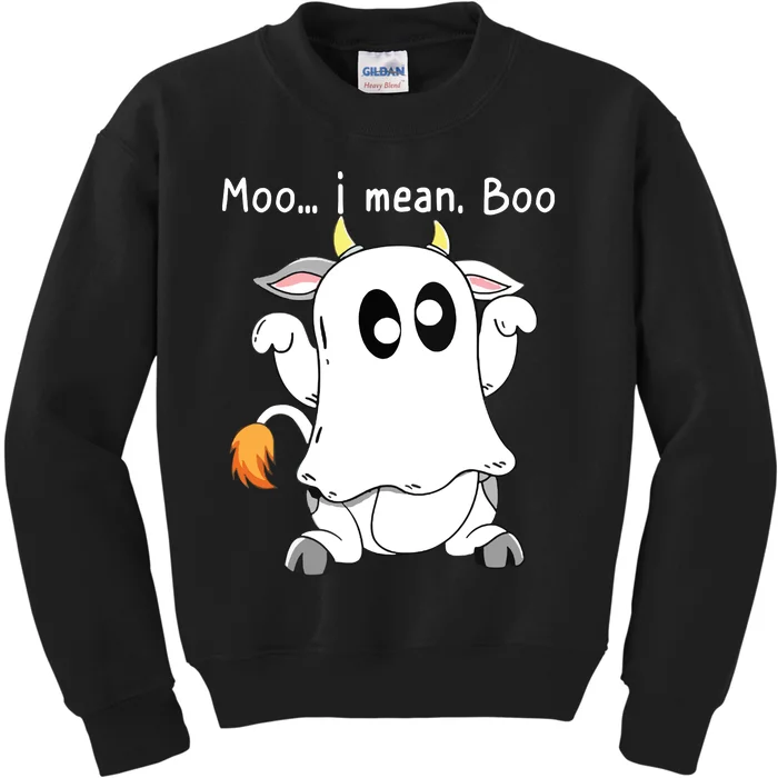 Moo I Mean Boo Ghost Cow Ghost Cow Halloween Farmer Kids Sweatshirt