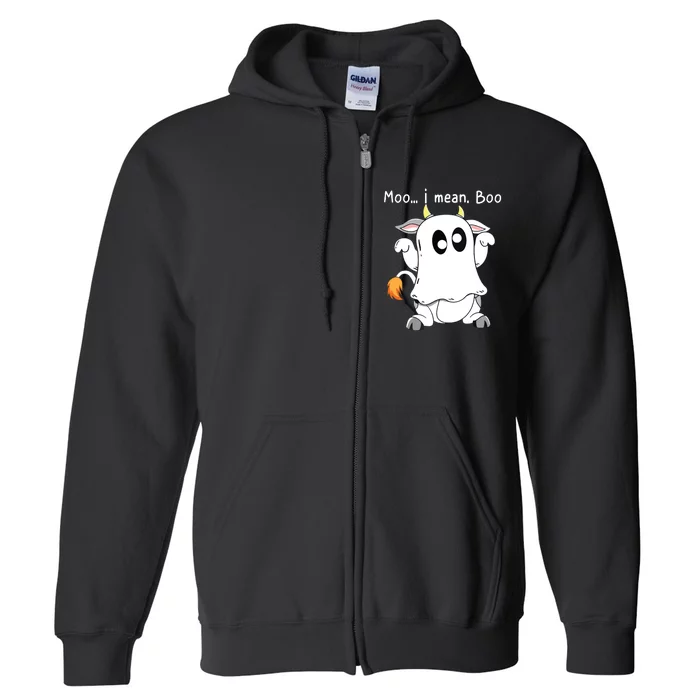 Moo I Mean Boo Ghost Cow Ghost Cow Halloween Farmer Full Zip Hoodie