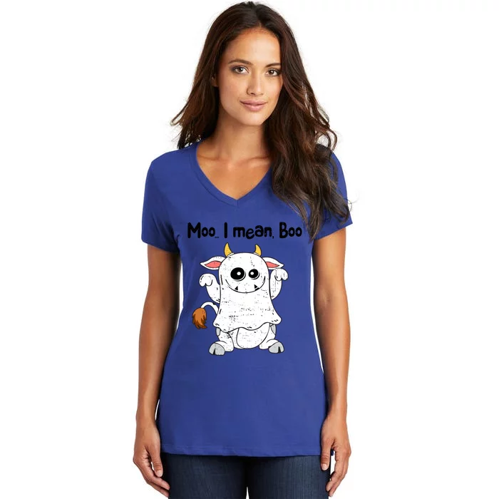 Moo I Mean Boo Ghost Cow Ghost Cow Halloween Great Gift Women's V-Neck T-Shirt