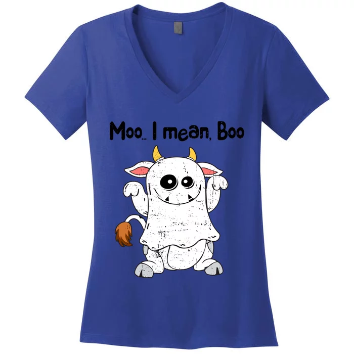 Moo I Mean Boo Ghost Cow Ghost Cow Halloween Great Gift Women's V-Neck T-Shirt