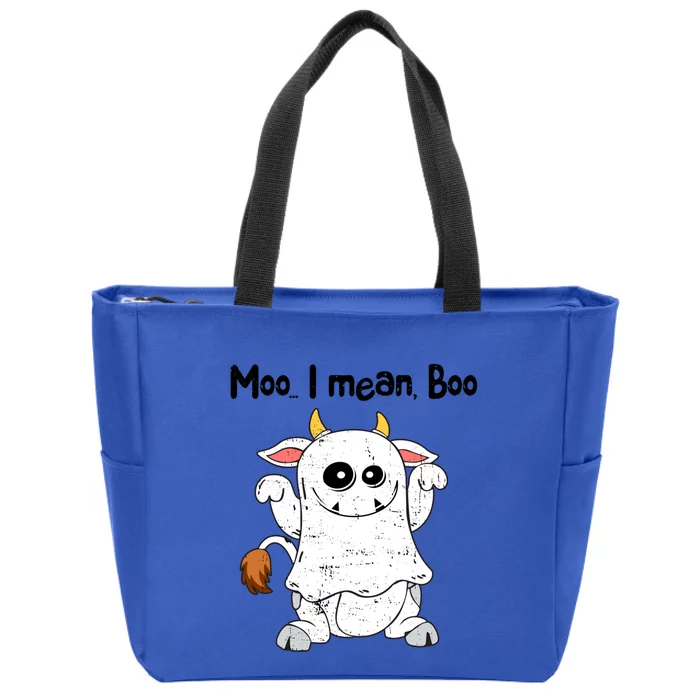 Moo I Mean Boo Ghost Cow Ghost Cow Halloween Great Gift Zip Tote Bag