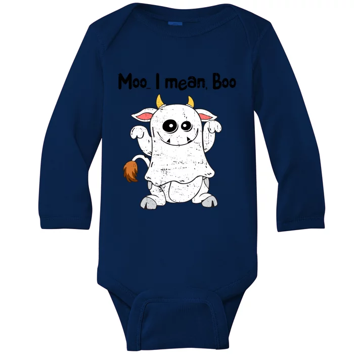 Moo I Mean Boo Ghost Cow Ghost Cow Halloween Great Gift Baby Long Sleeve Bodysuit