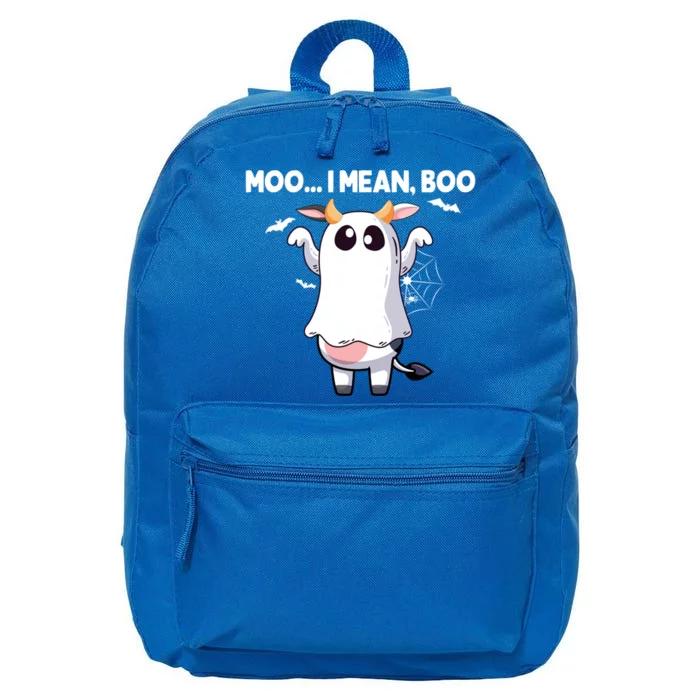 Moo I Mean Boo Halloween Cow Ghost Moo Cow Meaningful Gift 16 in Basic Backpack