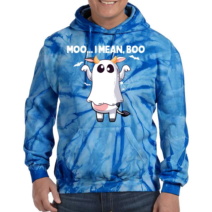 Moo I Mean Boo Halloween Cow Ghost Moo Cow Meaningful Gift Tie Dye Hoodie