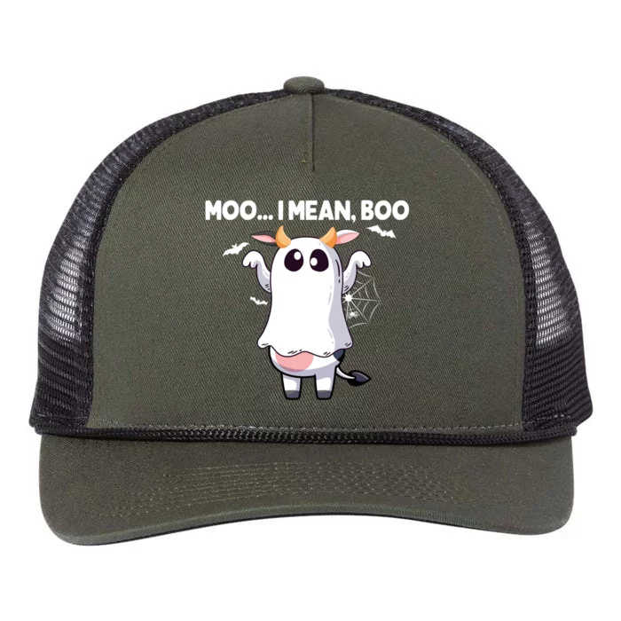 Moo I Mean Boo Halloween Cow Ghost Moo Cow Meaningful Gift Retro Rope Trucker Hat Cap