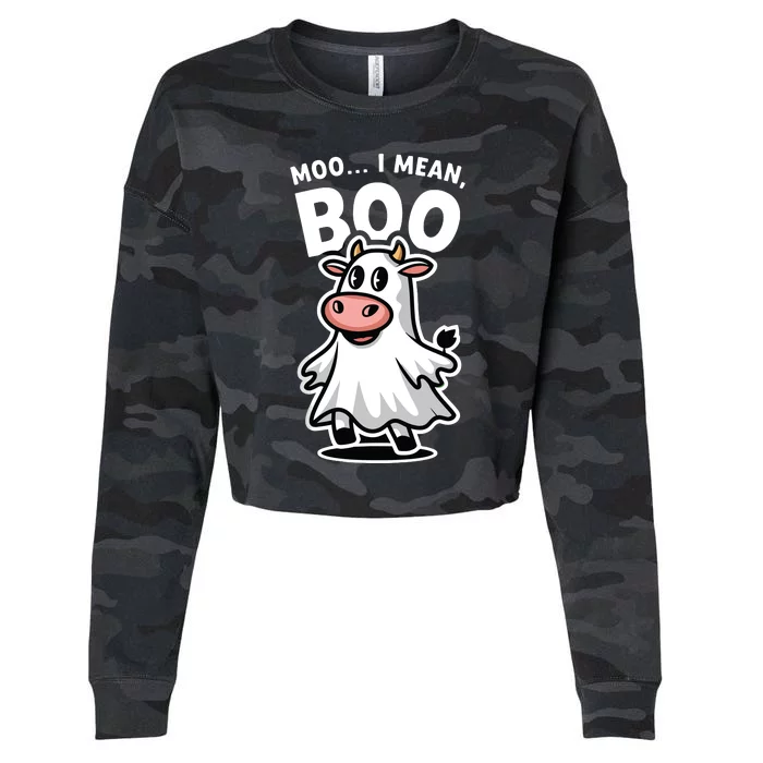 Moo I Mean Boo Cow Ghost Funny Halloween Cropped Pullover Crew