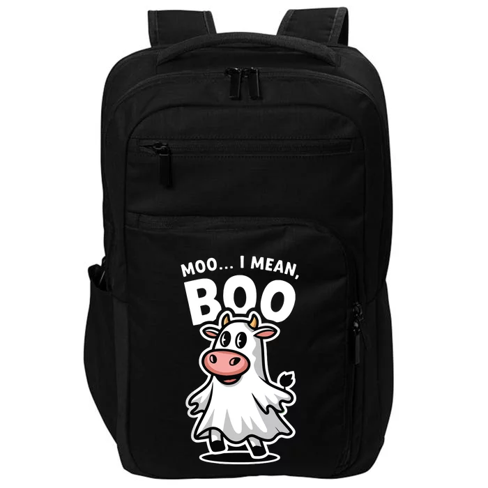 Moo I Mean Boo Cow Ghost Funny Halloween Impact Tech Backpack