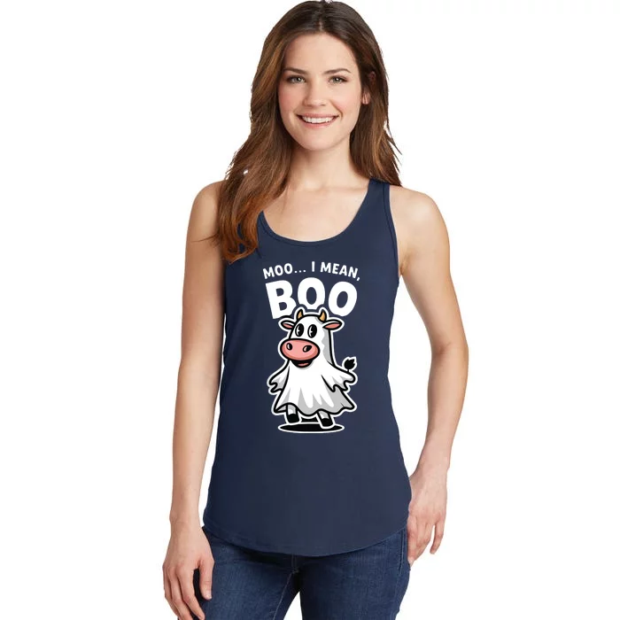 Moo I Mean Boo Cow Ghost Funny Halloween Ladies Essential Tank