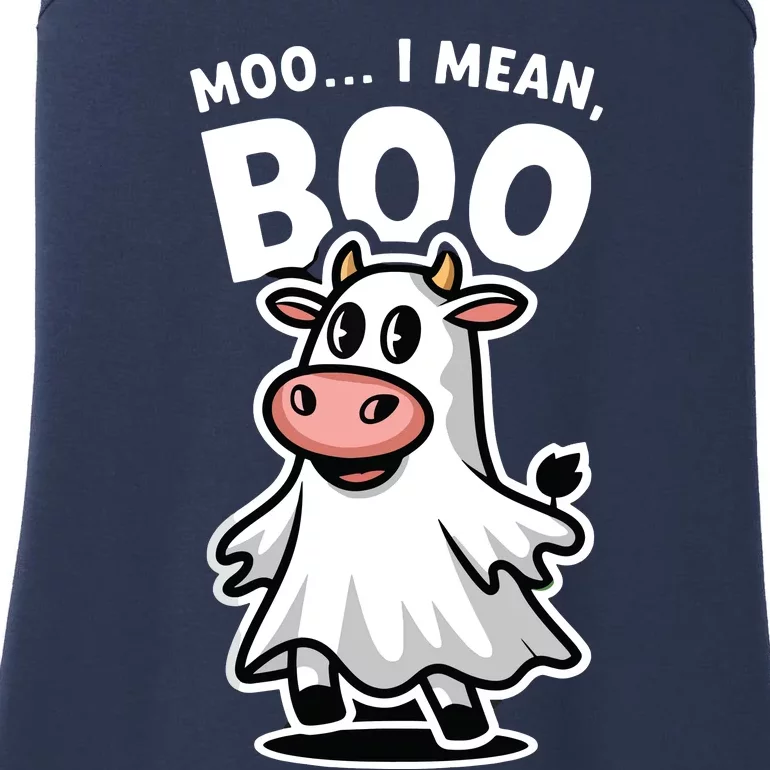 Moo I Mean Boo Cow Ghost Funny Halloween Ladies Essential Tank