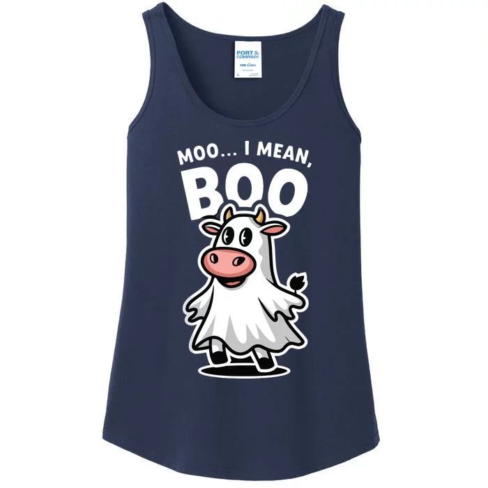 Moo I Mean Boo Cow Ghost Funny Halloween Ladies Essential Tank