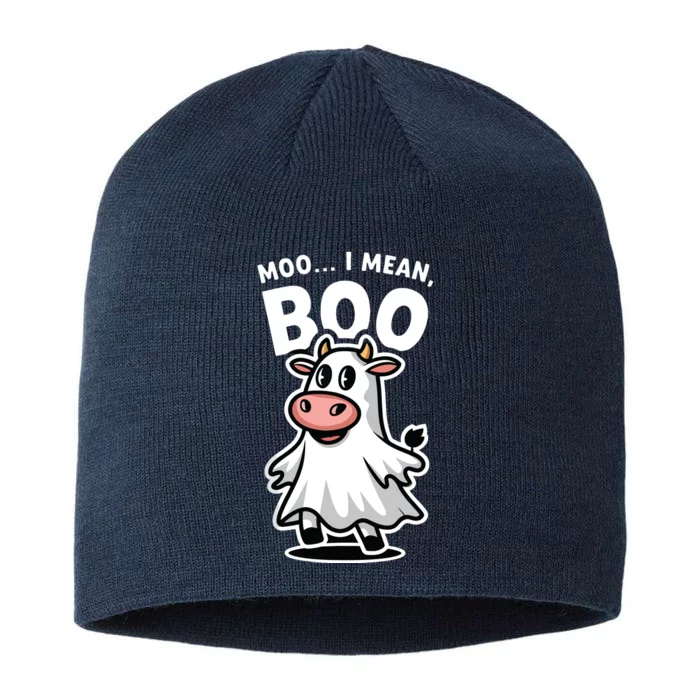 Moo I Mean Boo Cow Ghost Funny Halloween 8 1/2in Sustainable Knit Beanie