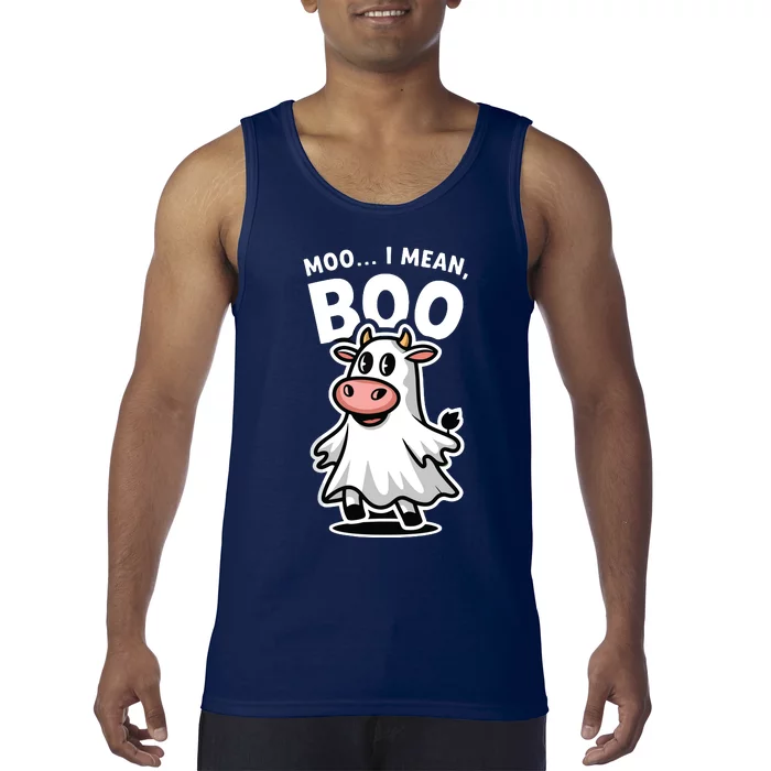 Moo I Mean Boo Cow Ghost Funny Halloween Tank Top